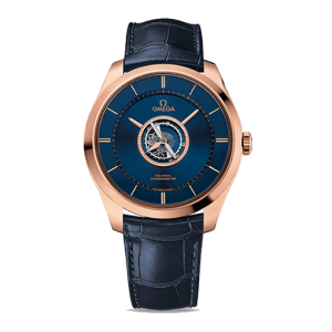 omega-de-ville-tourbillon-blue-dial-rose-gold-replica-watch
