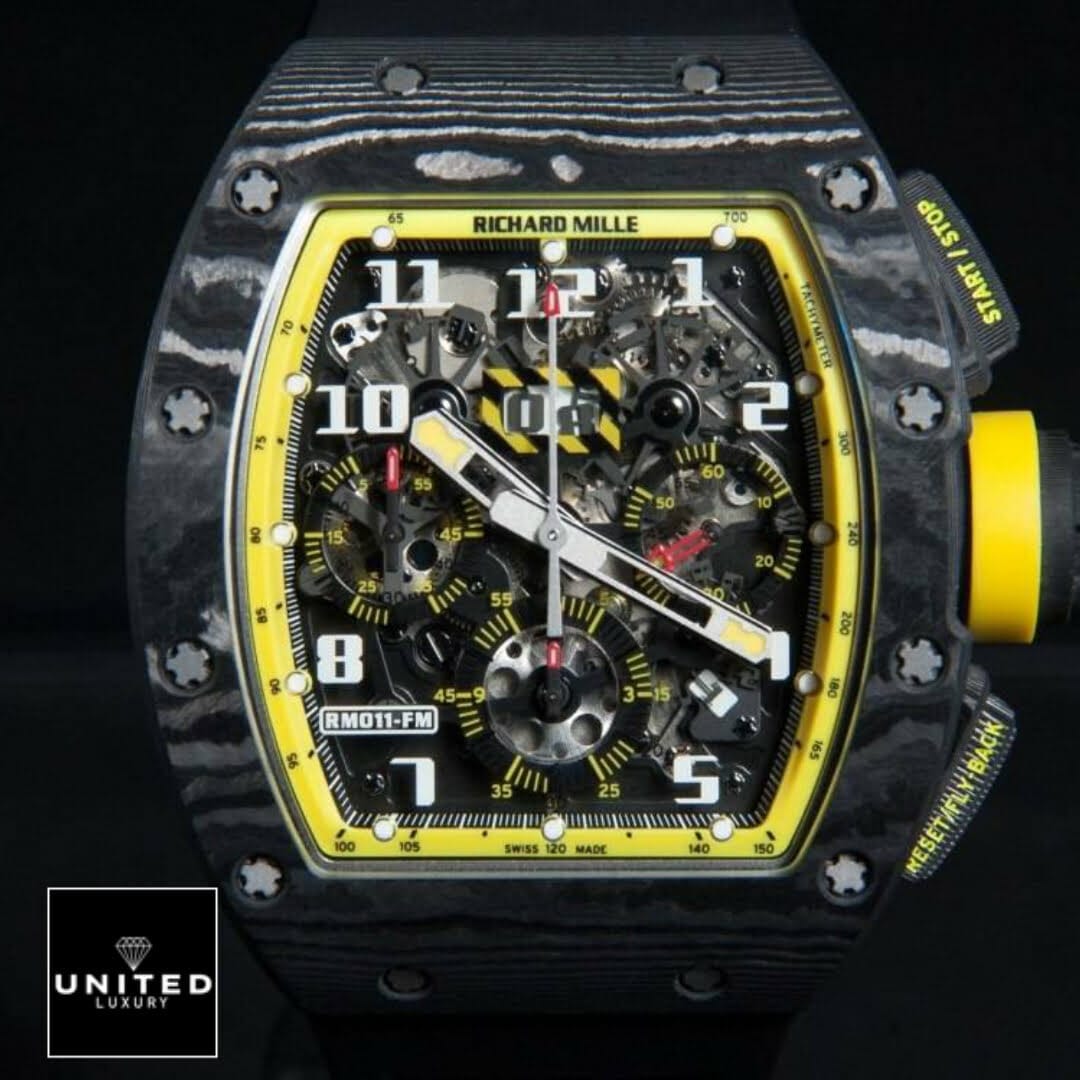 Richard Mille Black Yellow Dial Carbon Replica front view