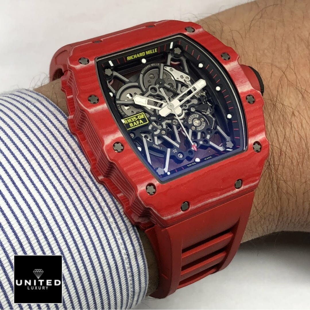 Richard Mille RM35-02 Red Rubber Bracelet Replica on the wrist