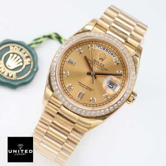 Rolex Day-Date 228348 Gold Dial with Diamond Replica