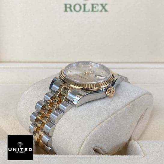 Rolex Datejust 16233 Stainless Steel Case Gold Crown Pusher in the Rolex Box