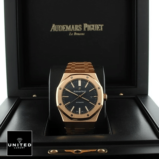 Audemars Piguet Royal Oak 15400OR.OO_.1220OR.03 Pink Gold Blue Dial Replica in the box