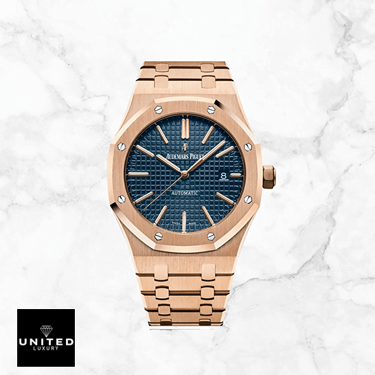 Audemars Piguet 15400OR.OO_.1220OR.03 Pink Gold Blue Dial Replica white background