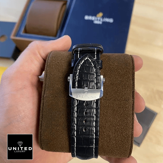 Breitling Black Leather Bracelet Steel Replica on the stand
