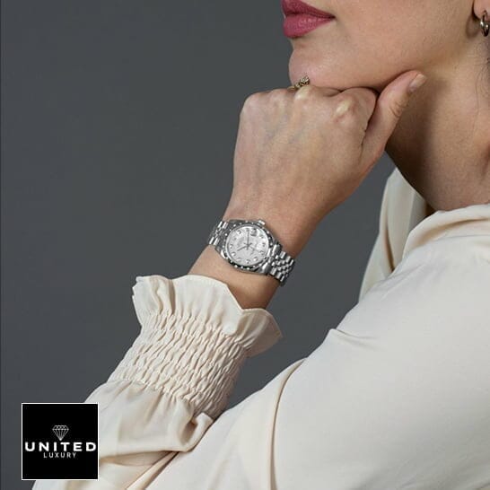 Rolex Datejust 178344 Mother Pearl Diamond Dial Replica on the women wrist