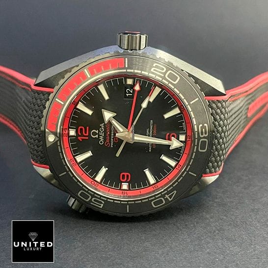Omega Seamaster Black Dial Red Bezel Replica side view