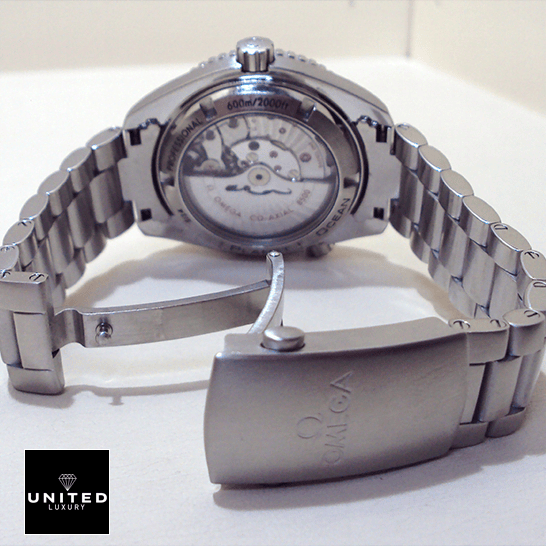 Omega Stainless Steel Oyster Replica opened clasp upside view white background