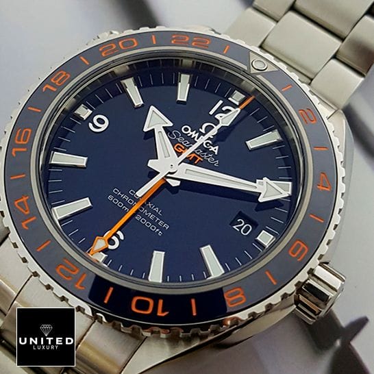 Omega Seamaster GMT Blue Dial Replica steel crown / push button