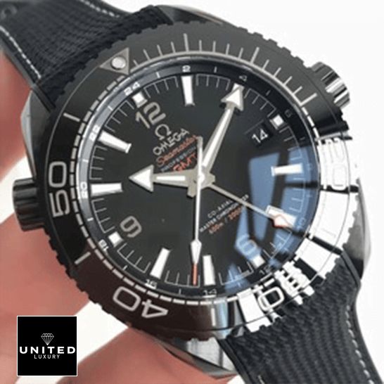 Omega Seamaster GMT Black Dial & Bezel Replica on the hand
