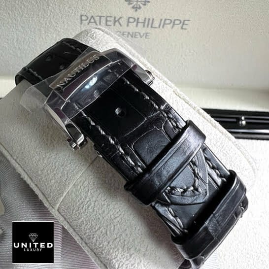 Patek Philippe Nautilus Moon Phase Leather Black Bracelet Replica in the box