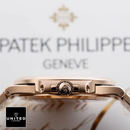 Patek Philippe Nautilus Rose Gold Case Replica crown on the patek logo