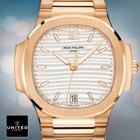 Patek Philippe White Dial Rose Gold Replica white background front view