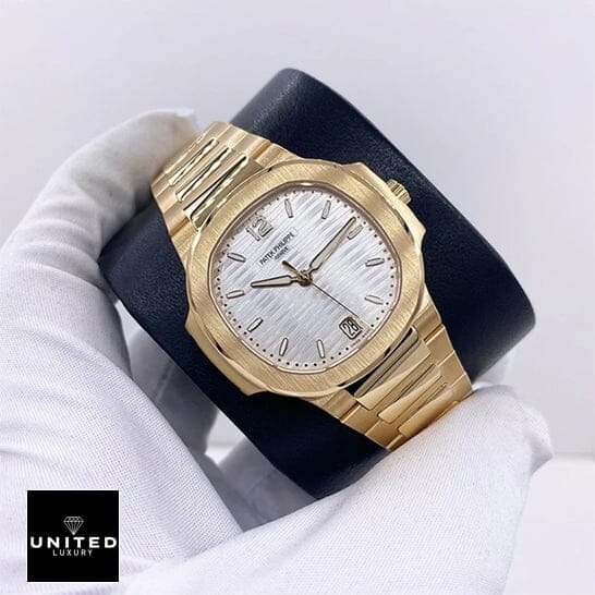 Patek Philippe White Dial Yellow Gold Replica on the white glove hand