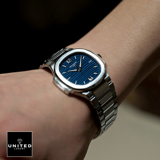 Patek Philippe Nautilus 71181A-001 Blue Dial Stainless Steel Replica on the wrist