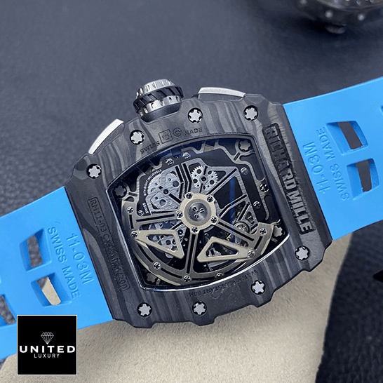 Richard Mille RM01103 Carbon Case Blue Rubber Bracelet Replica upside view