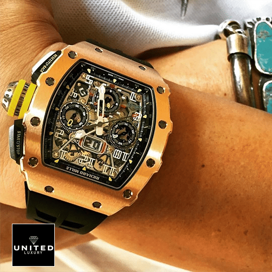 Richard Mille RM01103 Rose Gold Flybac Replica on the wrist