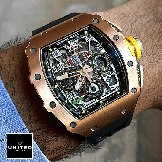 Richard Mille RM01103 Rose Gold Black Dial Replica on the wrist