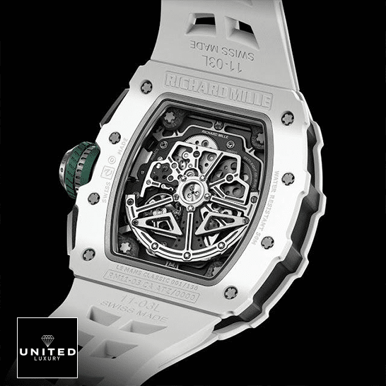 Richard Mille RM1103 White Dial Replica upside view black background