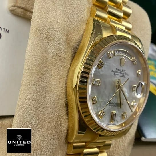 Rolex Day Date 128238 Replica Yellow Gold Case Leftside
