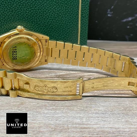 Rolex Day Date Mop 128238 Replica Yellow Gold Oyster Bracelet open Fold Clasp