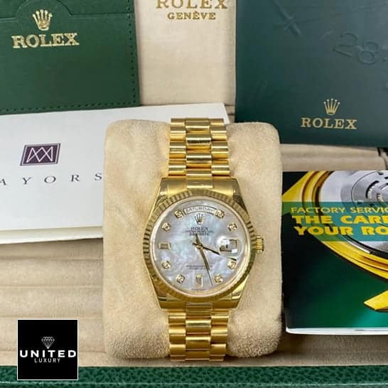 Rolex Day Date Mop 128238 Replica warranty card and instruction manual