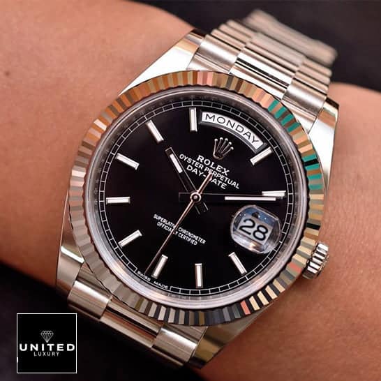 Rolex Day-Date 118239 Black Dial Replica on his arm
