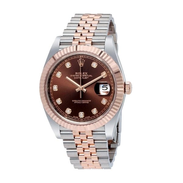 rolex-datejust-ii-126331-rose-gold-steel-chocolate-diamond-dial-left-replica