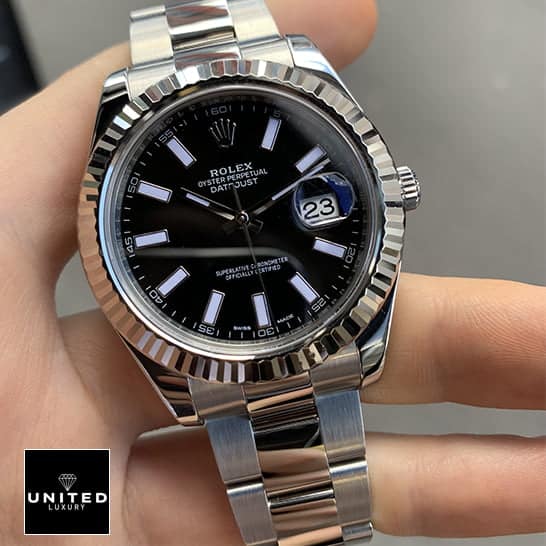 Rolex Datejust II Automatic Black Dial 116334BKSO Replica on his hands