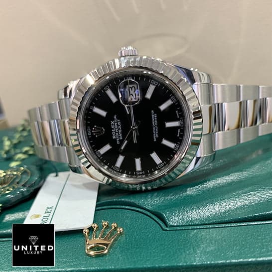 Rolex Datejust II Automatic Black Dial 116334BKSO Fluted Bezel Replica on the Green Rolex Box