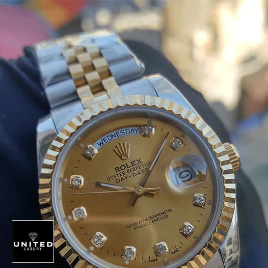 Rolex Day-Date 38mm MOP Gold with Diamonds Dial Replica