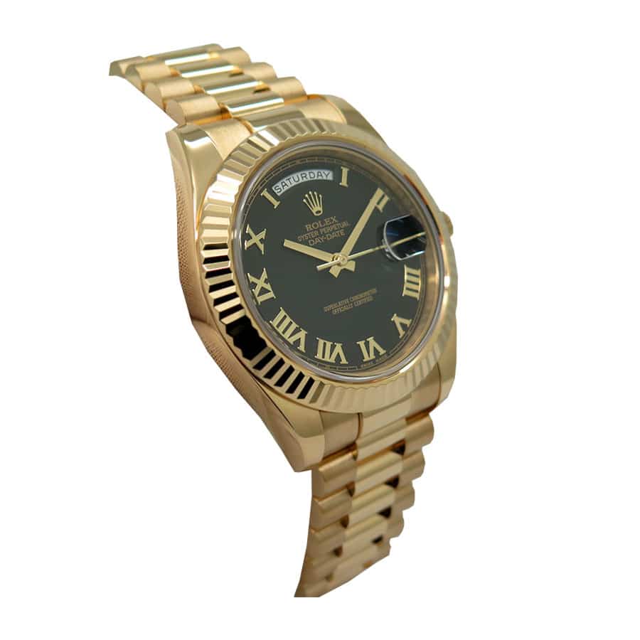 rolex-day-date-ii-collection-gold-silver-black-dial-218238-left-replica