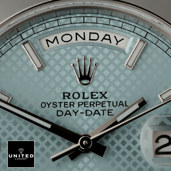 Rolex Day-date president blue replica close analog view