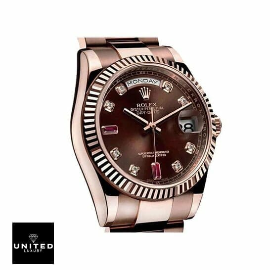 Rolex ladies Day-Date 128235 AR Stainless Steel With Rose Gold Wrapped Chocolate Dial Replica