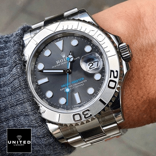 Rolex Yacht Master 116622-0003 Replica grey dial on the wrist