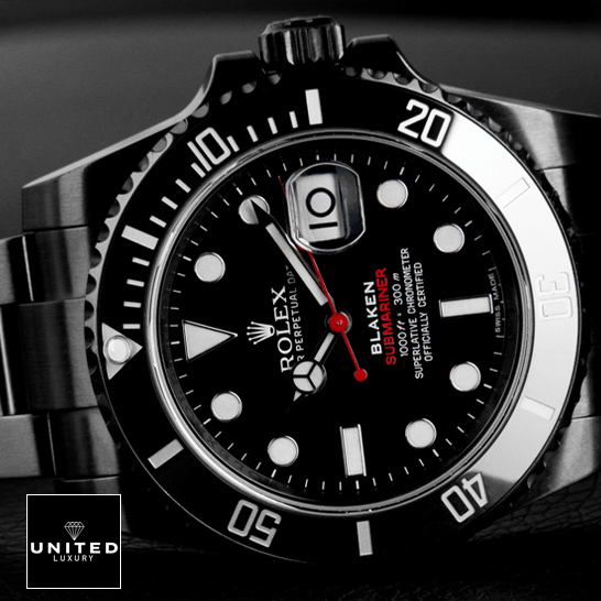 Rolex Blaken Submariner Date Single Red Black Dial Replica front side view