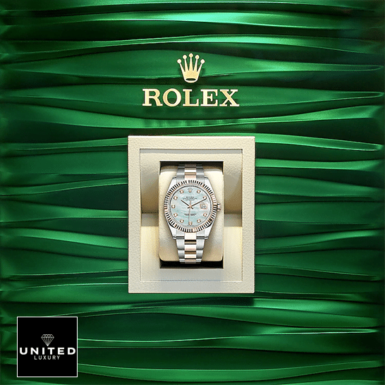 Rolex Datejust 41 126331-0013 Mother Of Pearl Replica in the Box and Green wave background