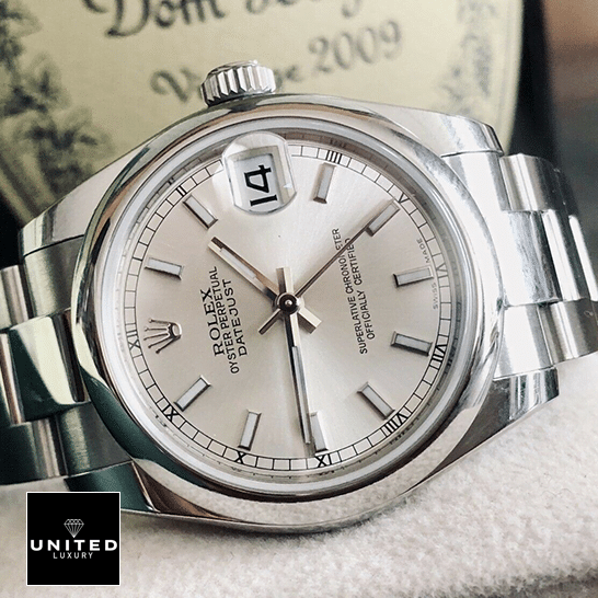 Rolex Datejust 178240 Silver Dial Oyster Replica on the table
