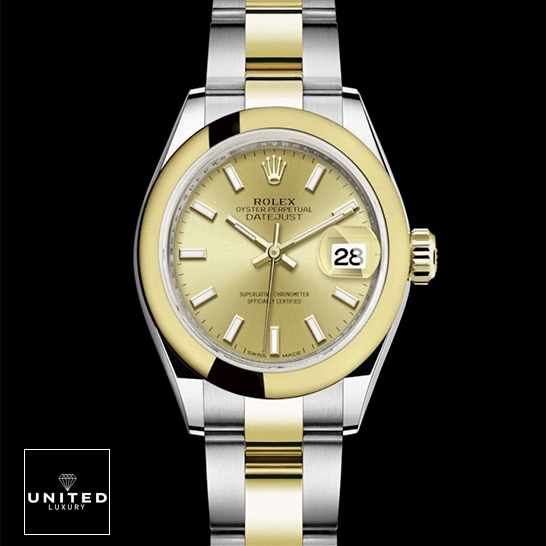 Rolex Datejust 279163 Steel Yellow Gold Dial Replica black background