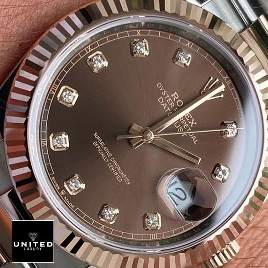 Rolex Datejust 126331 Chocolate Diamond Dial Replica close-up view above the wrist