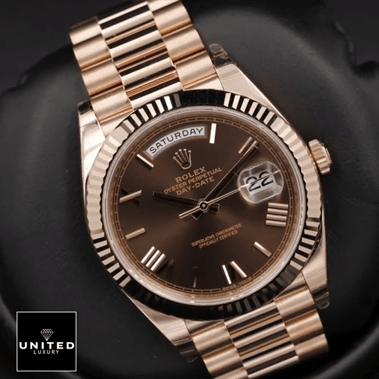 Rolex Day-Date 40 228235-0002 AR Stainless Steel With Rose Gold Chocolate Roman Dial Replica