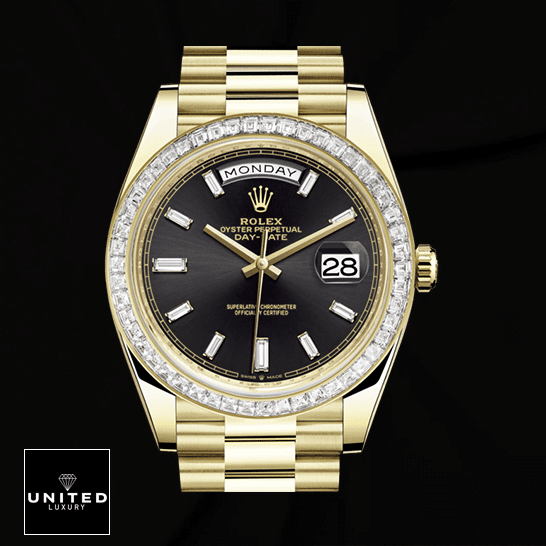 Rolex Day-Date 228398TBR-0001 KW Yellow Gold & Diamonds Black Dial Oyster Replica