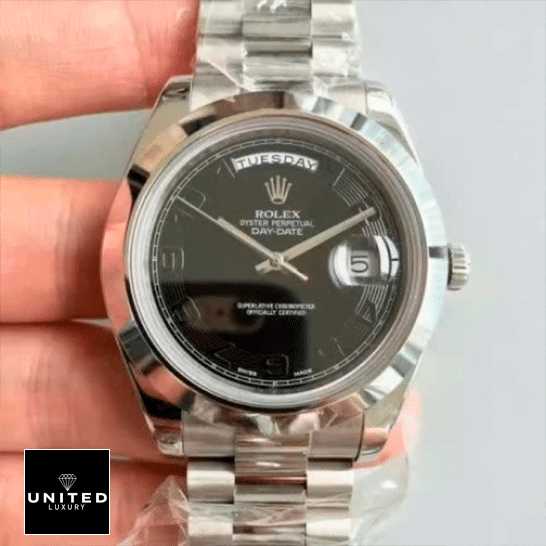 Rolex Day Date II 218206 Stainless Steel Black Dial Replica