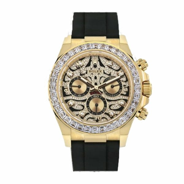 rolex-daytona-eye-of-the-tiger-yellow-gold-diamond-bezel-black-rubber-replica-watch