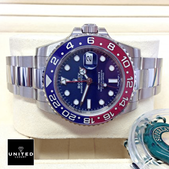 Rolex GMT-Master II Blue Dial & Red/Blue Bezel 116719BLRO Replica in the Rolex Box
