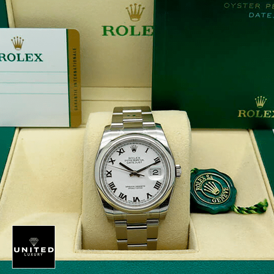 Rolex Oyster Perpetual Datejust White Dial 116200 Replica & Guarantee Card in the Green Rolex Box