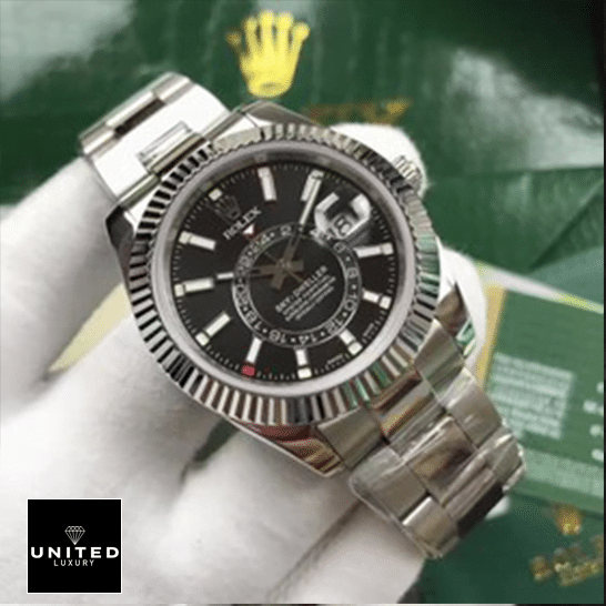 Rolex Sky-Dweller Black Dial 326934 Oyster Replica on his hands