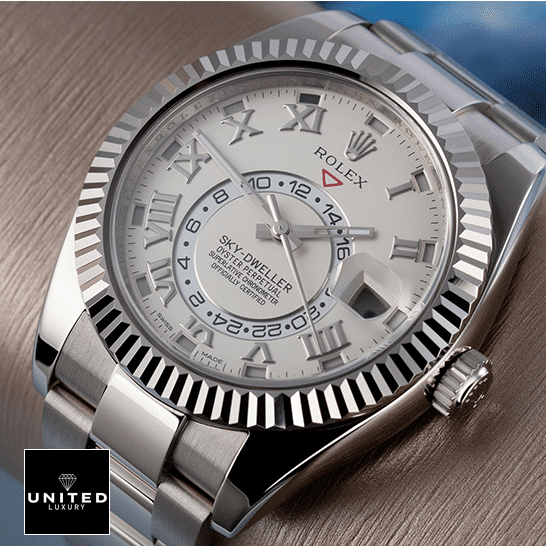 Rolex Sky-Dweller White Dial 326939 Oyster Replica on the table