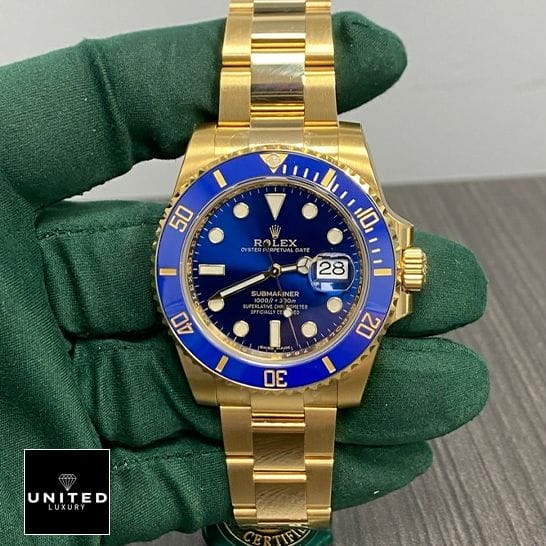 Rolex Submariner Blue Dial 116618LB Replica on the hand