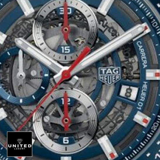 Tag Heuer Blue Dial Red Second Hand Replica close analog view