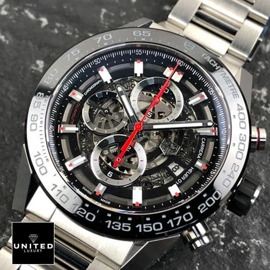 Tag Heuer Black Bezel & Dial Red Second Hand Replica crown / push button